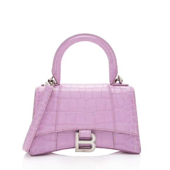 Balenciaga Shiny Croc Embossed Calfskin Hourglass XS Top Handle - Picture 1 of 16